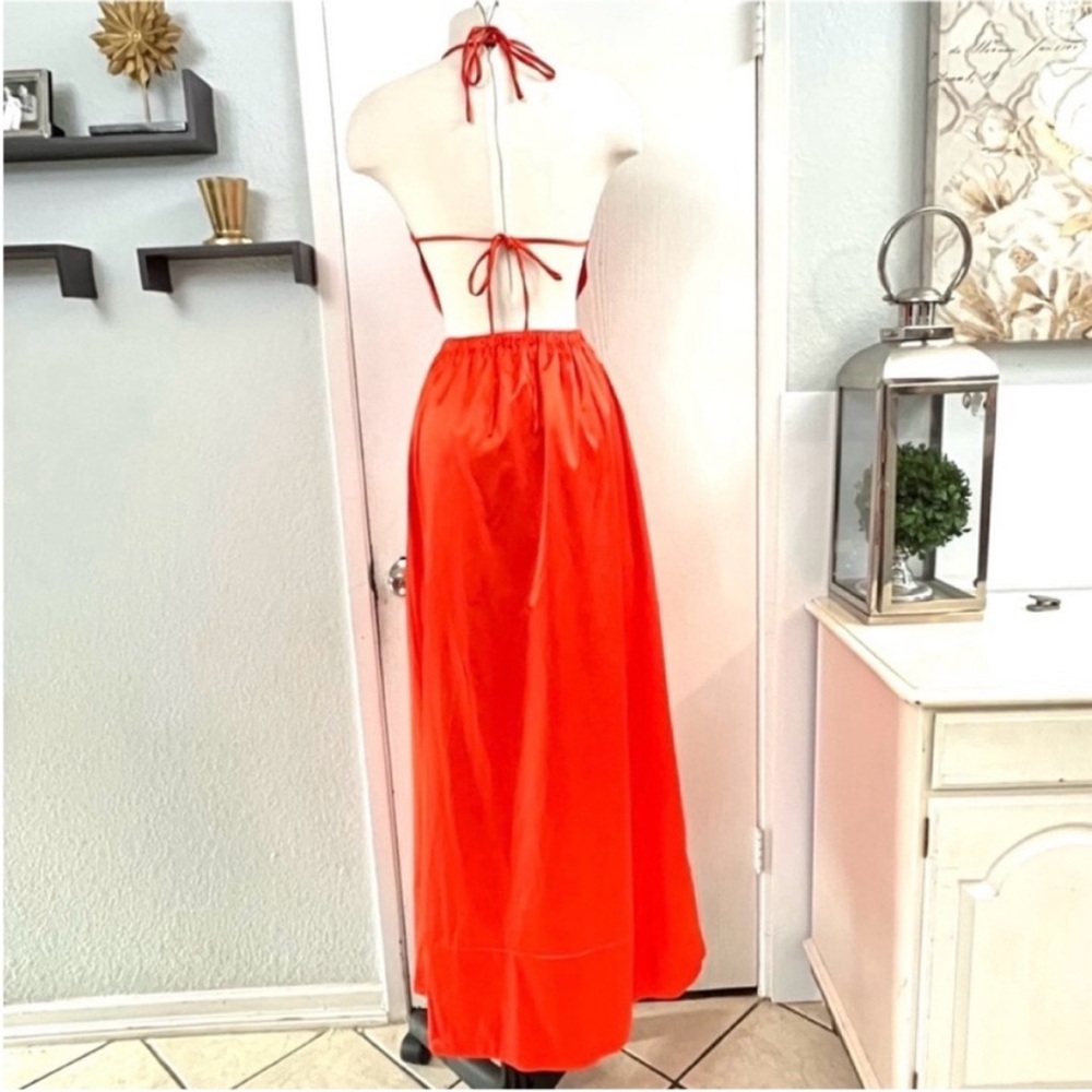 STAUD Georgia Halterneck Cotton-Blend
Poplin Orange Maxi Dress Size XS - Picture 4 of 14